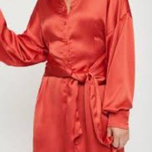 Dynamite Elie Tie Front Satin Shirt Dress